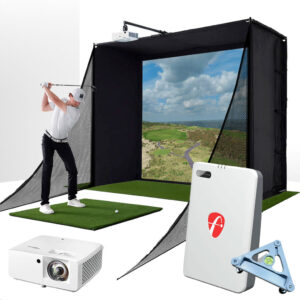 FlightScope Mevo Gen2 with PlayBetter SimStudio™ COMPLETE Package | Golf Simulator Studio with Impact Screen, Enclosure, Side Barriers, Hitting/Putting Mats, Projector &...
