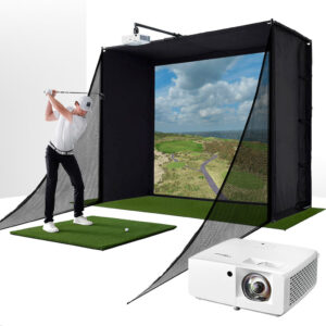 PlayBetter COMPLETE Garage SimStudio™ | Home Golf Simulator Package with Impact Screen, Enclosure, Hitting Mat & Projector