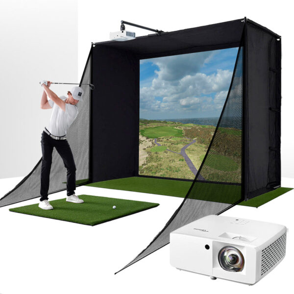 PlayBetter COMPLETE Garage SimStudio™ | Home Golf Simulator Package with Impact Screen, Enclosure, Hitting Mat & Projector