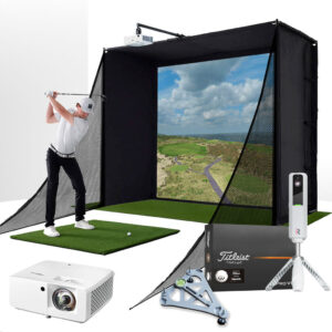 Rapsodo MLM2PRO with PlayBetter SimStudio™ COMPLETE Package | Golf Simulator Studio with Impact Screen, Enclosure, Side Barriers, Hitting/Putting Mats, Projector & Alignment Stand