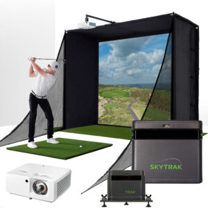 SkyTrak ST MAX with PlayBetter SimStudio™ COMPLETE Package | Golf Simulator Studio with Impact Screen, Enclosure, Side Barriers, Hitting/Putting Mats, Projector & Protective Case