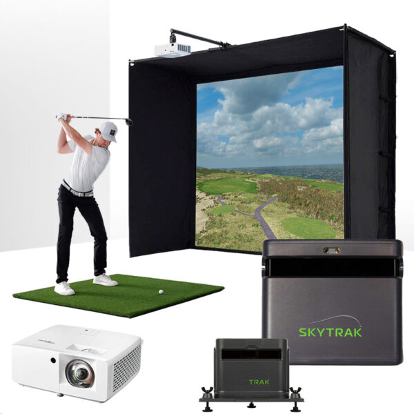 SkyTrak ST MAX with PlayBetter SimStudio™ ESSENTIALS Package | Golf Simulator Studio with Impact Screen, Enclosure, Hitting Mat, Projector & Protective Case