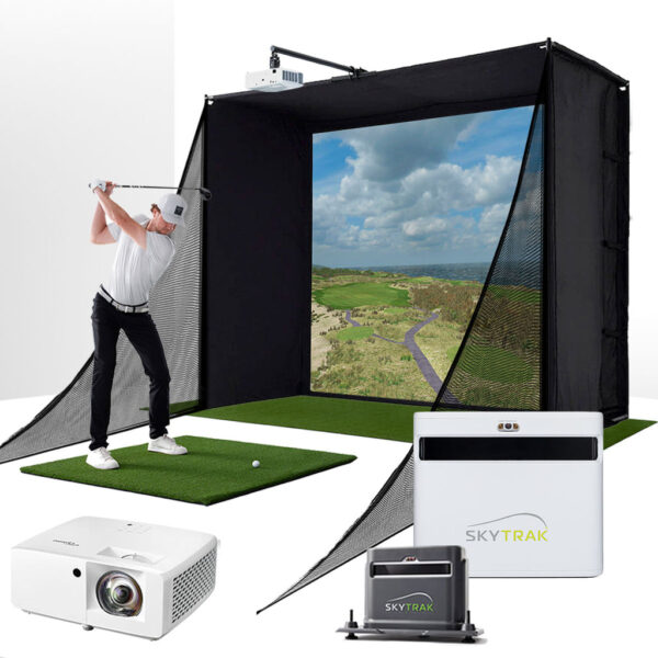 SkyTrak+ with PlayBetter SimStudio™ COMPLETE Package | Golf Simulator Studio with Impact Screen, Enclosure, Side Barriers, Hitting/Putting Mats, Projector & Protective Case