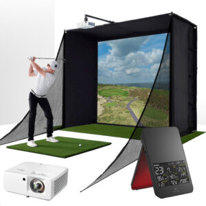 Swing Caddie SC4 PRO with PlayBetter SimStudio™ COMPLETE Package | Golf Simulator Studio with Impact Screen, Enclosure, Side Barriers, Hitting/Putting Mats, & Projector