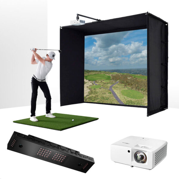 Uneekor EYE XO with PlayBetter SimStudio™ ESSENTIALS Package | Golf Simulator Studio with Impact Screen, Enclosure, Hitting Mat, & Projector