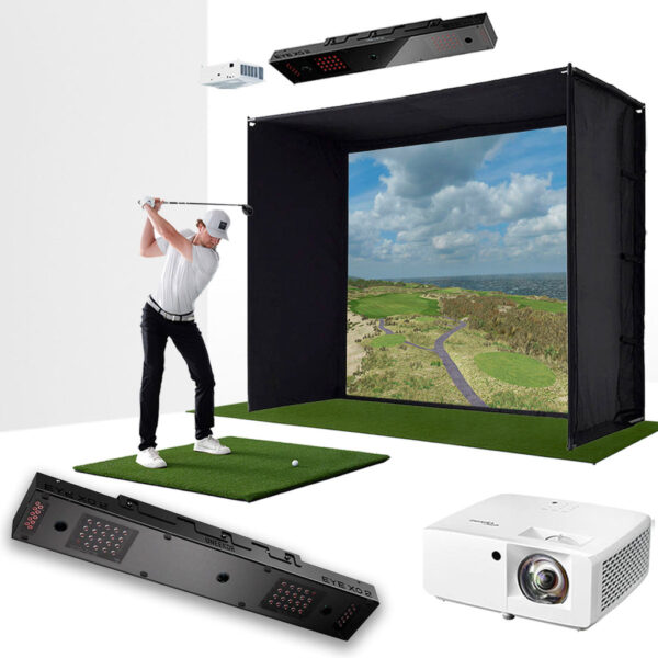 Uneekor EYE XO2 with PlayBetter SimStudio™ ESSENTIALS Package | Golf Simulator Studio with Impact Screen, Enclosure, Hitting Mat, & Projector Uneekor EYE XO2 with PlayBetter SimStudio™ ESSENTIALS Package | Golf Simulator Studio with Impact Screen, Enclosure, Hitting Mat, & Projector