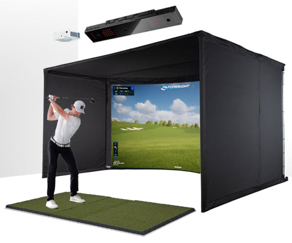 Uneekor EYE XO2 with PlayBetter SimStudio™ OVERHEAD Premium Home Golf Studio Package with Carl's Place Curved Enclosure